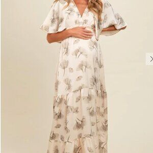 Cream Floral Deep V-Neck Maternity Maxi Dress